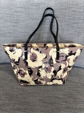 Kate Spade Floral Grey and Cream White Print Tote Bag